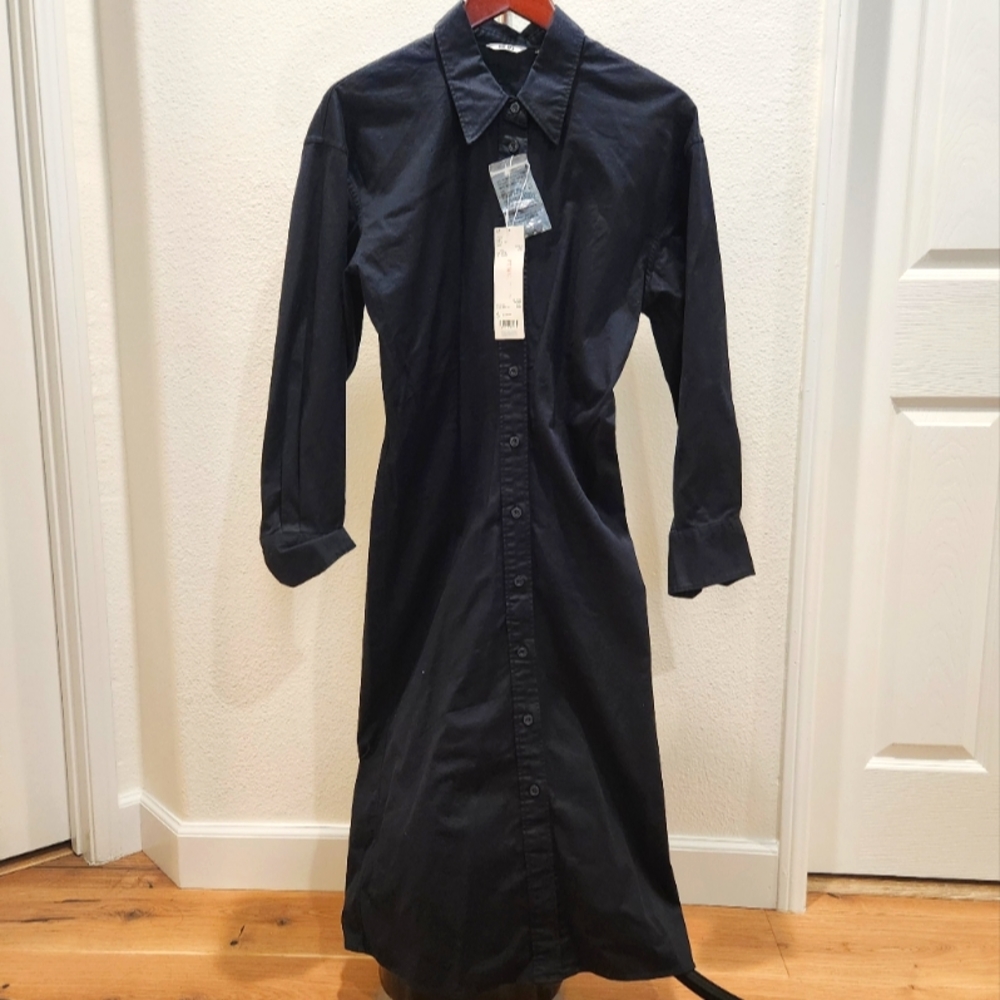 Uniqlo Womens Shirt Long-Sleeve Dress - Navy Blue
